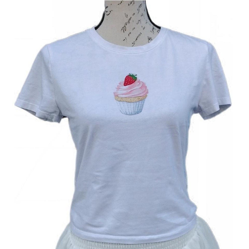 Homegirl‎ Society Strawberry Cupcake Baby Tee Large White Coquette Soft Girl